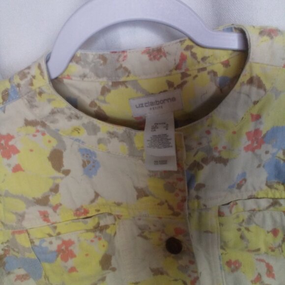 Liz Claiborne Denim Jacket Petite S Long Sleeve Button Up Floral Yellow Blue - Picture 7 of 16